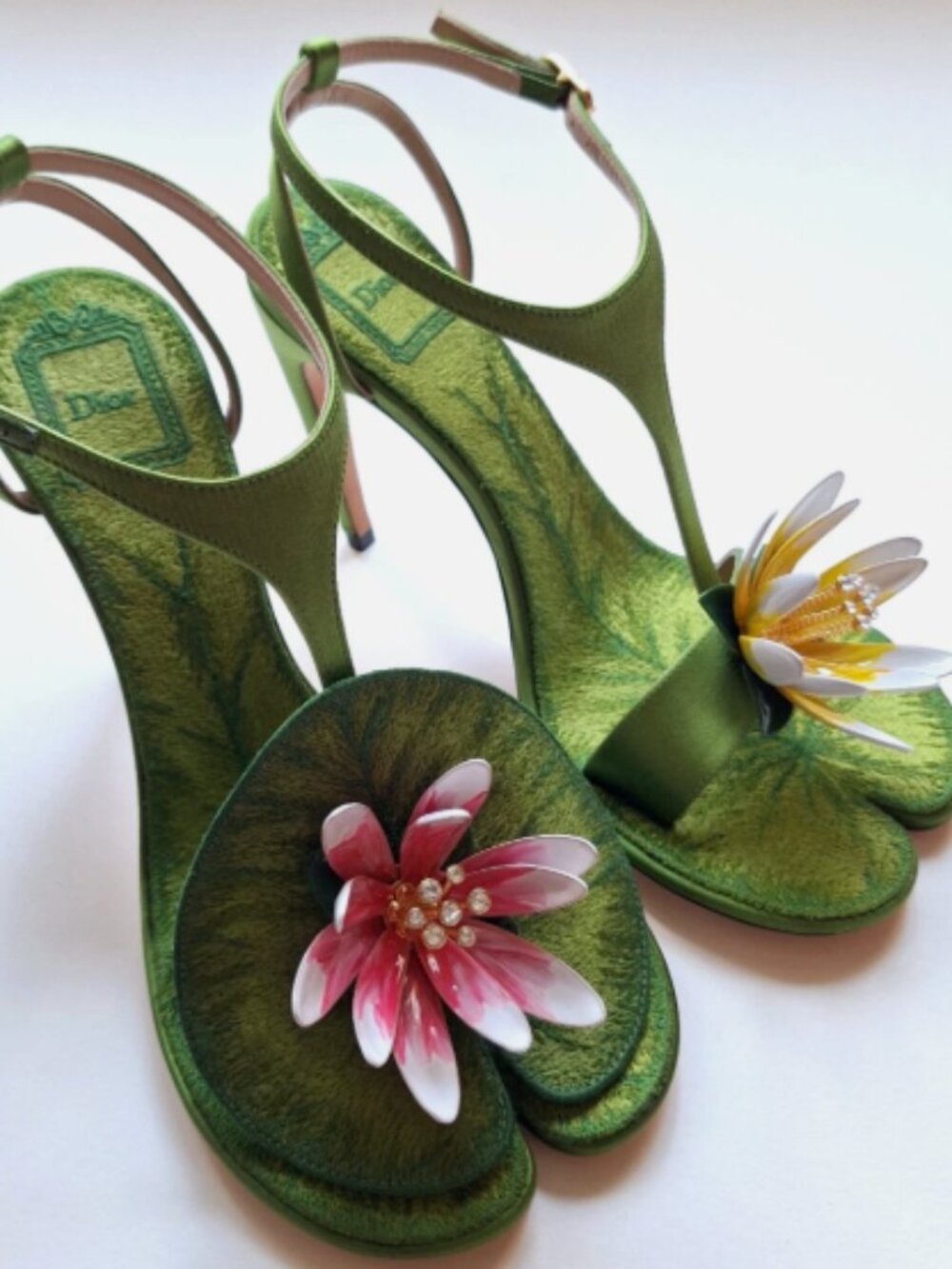 DIOR X JONATHAN ANDERSON NYMPHEAS GREEN LILY PAD HEELED SANDAL IT 37.5 NIB